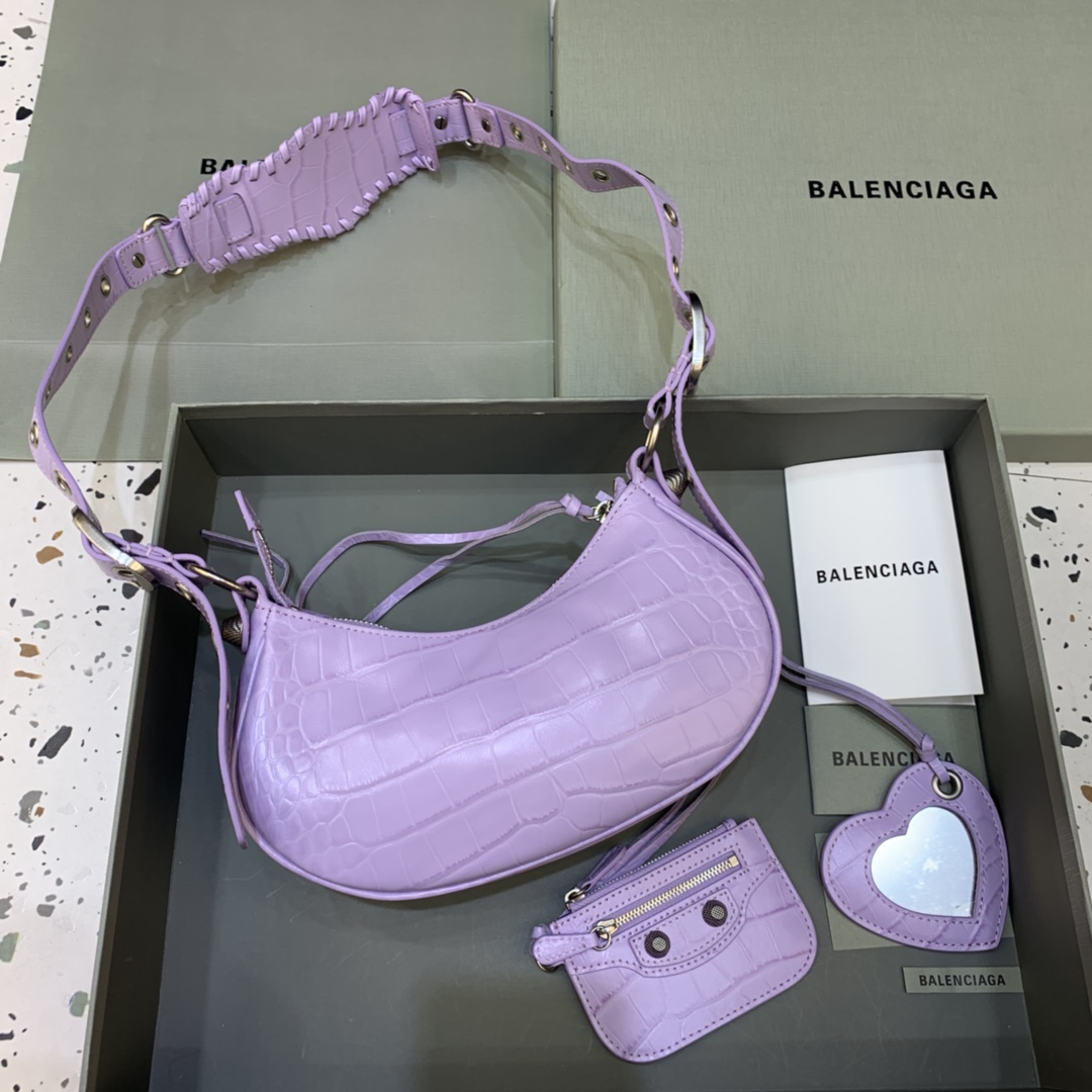 Balenciaga Le Cagole XS Shoulder Bag Crocodile Embossed Light Purple 